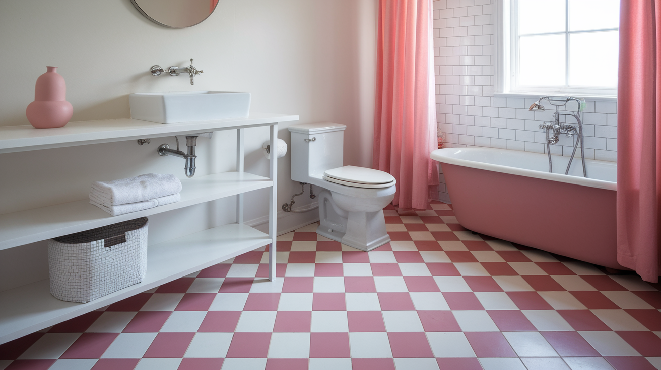 Bold Pink and White Checkerboard Floors