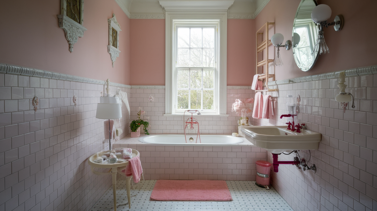 Light Pink Tiles with White Beaded Molding