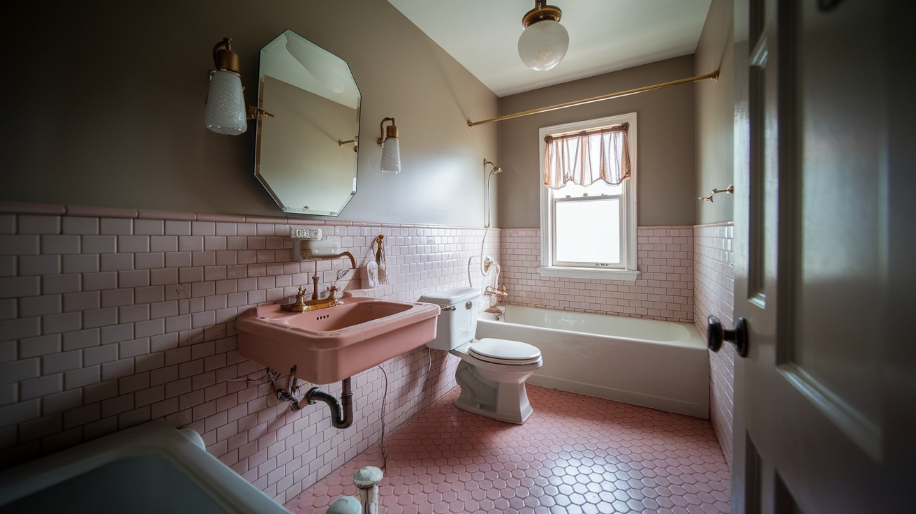 Vintage Pink Hexagon Floor Tiles